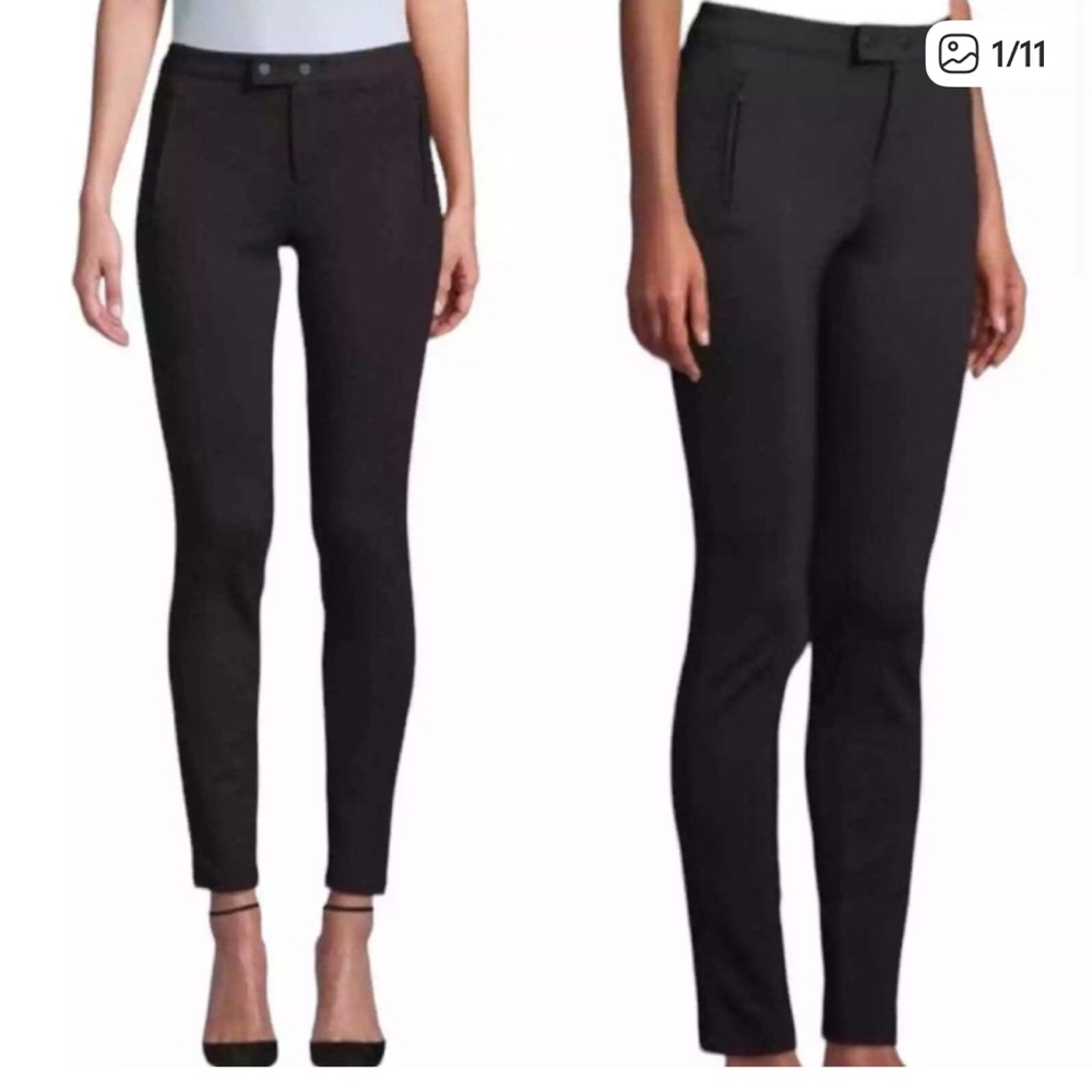 Vince Black Ponte Skinny Legging Pants Double Snap Button Zipper Pockets Size 6
